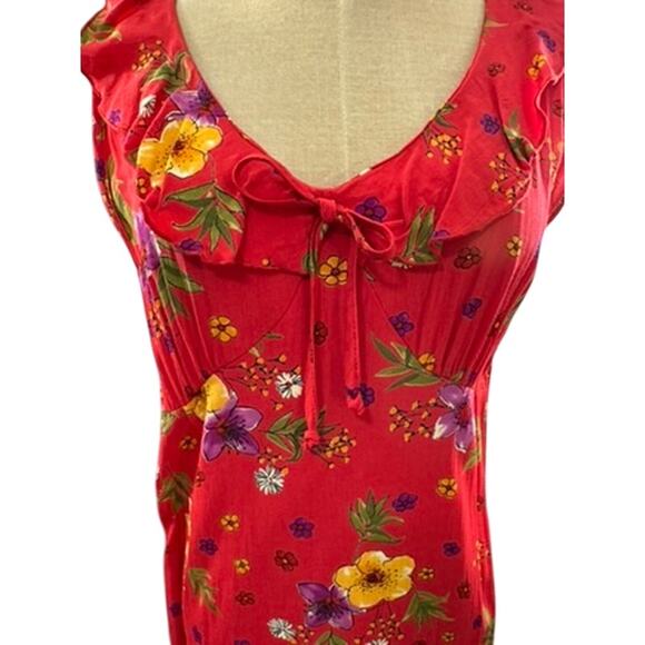 "ROMEO ROMEO" Vintage Y2K Babydoll Red Floral Midi Dress SZ L RUNS SMALL Summer - Picture 2 of 8
